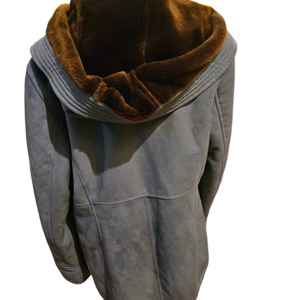 Gallery Vintage Suede Fur Women's coat blue and brown Size Medium - Picture 5 of 8